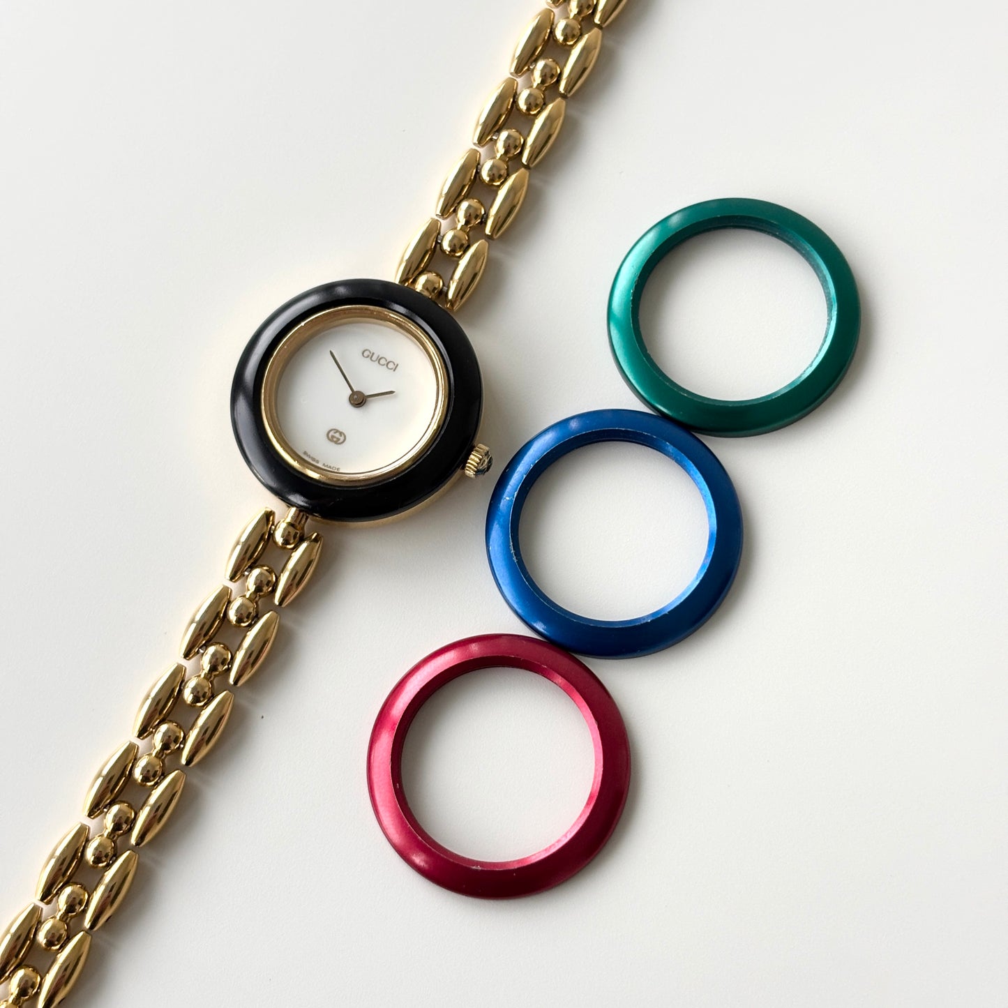 GUCCI Change Bezel Watch Rice Link + 4 Bezels