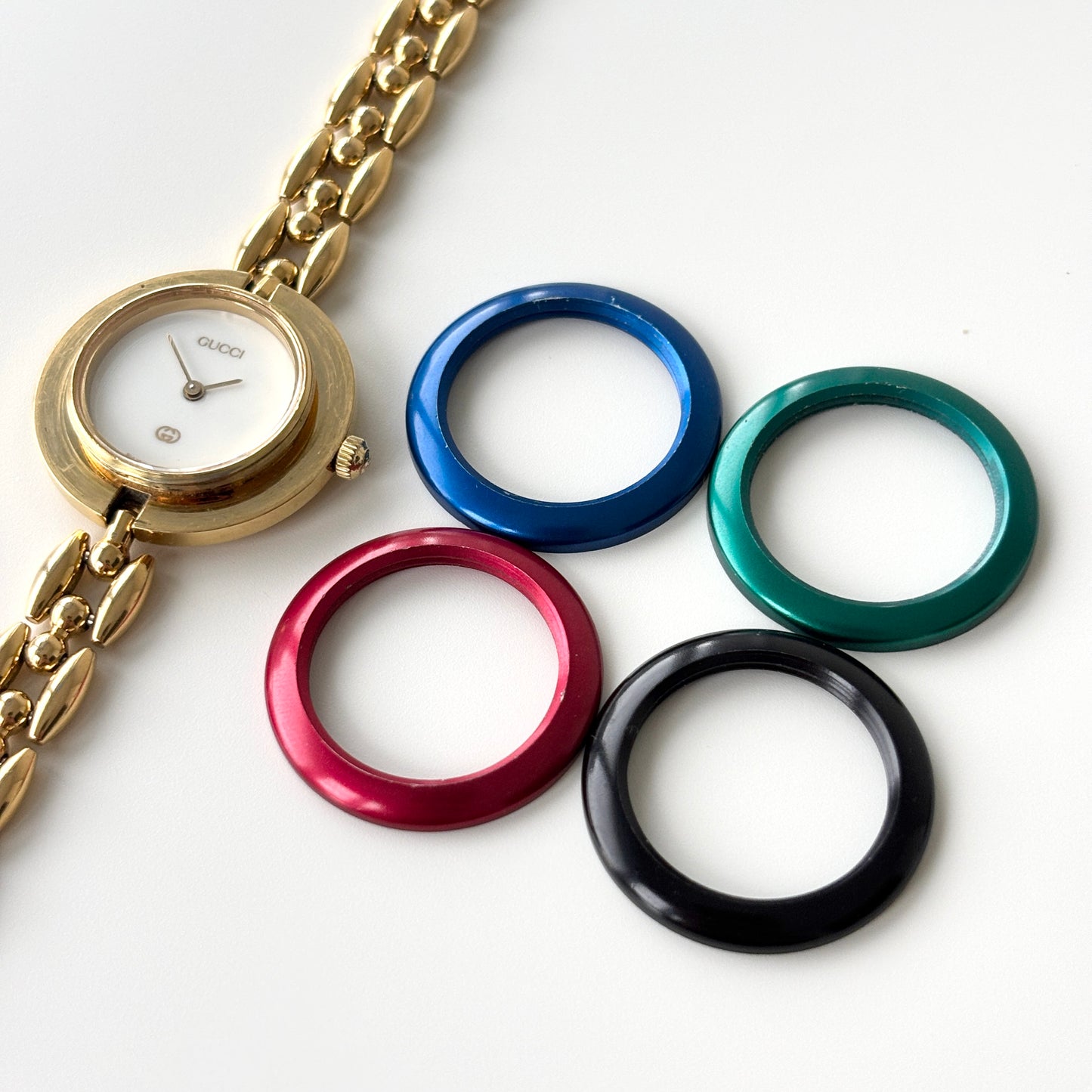 GUCCI Change Bezel Watch Rice Link + 4 Bezels