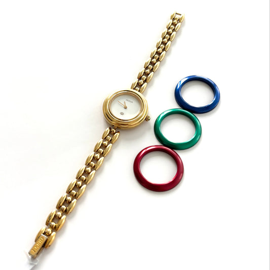 GUCCI Change Bezel Watch Rice Link + 4 Bezels