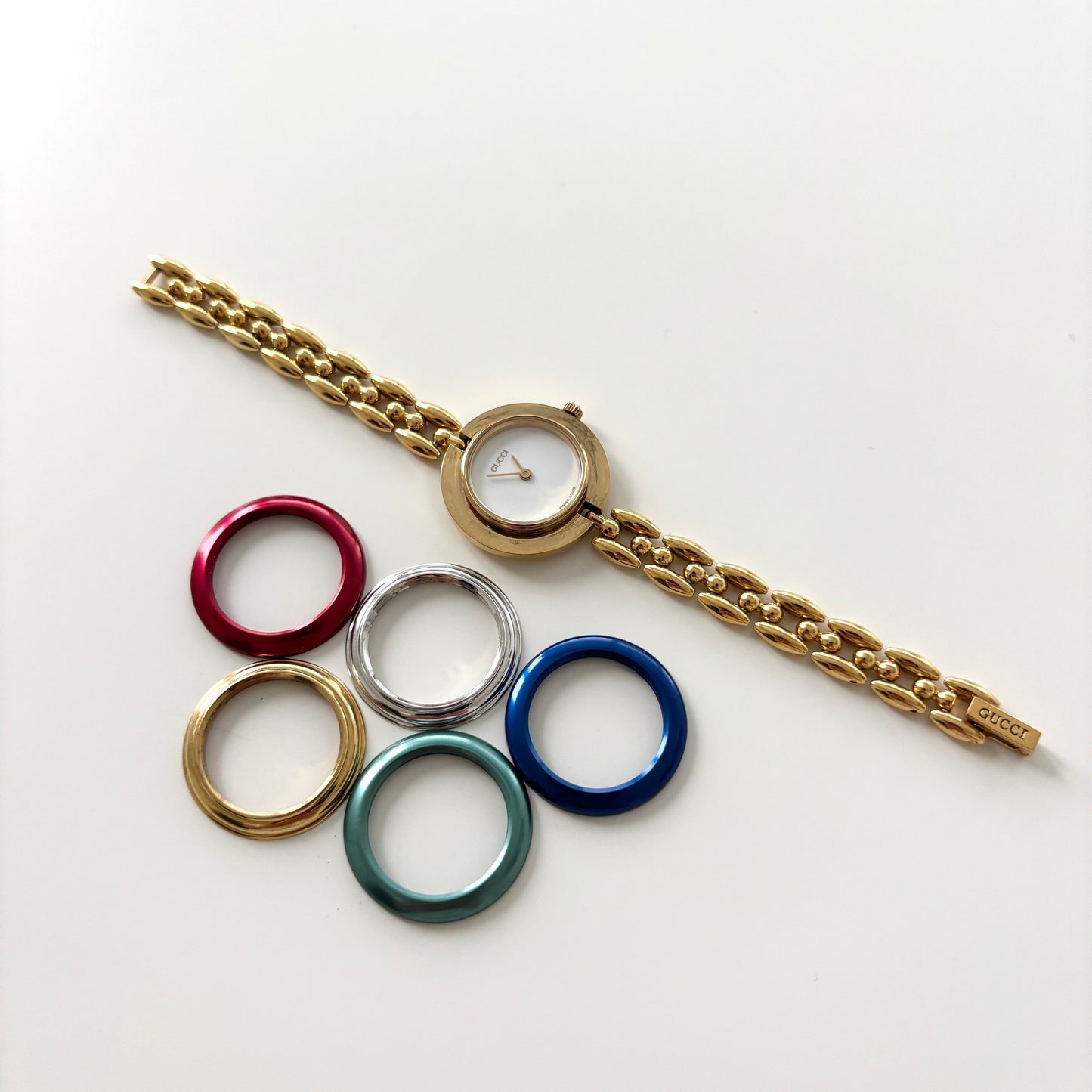 GUCCI Change Bezel Watch Rice Link + 5 Bezels
