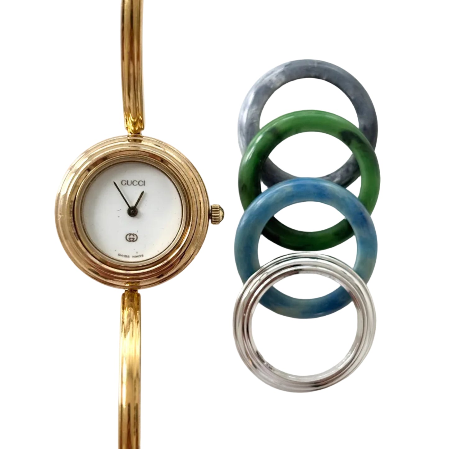 GUCCI Change Bezel Watch Bangle + 5 Bezels (Rare)