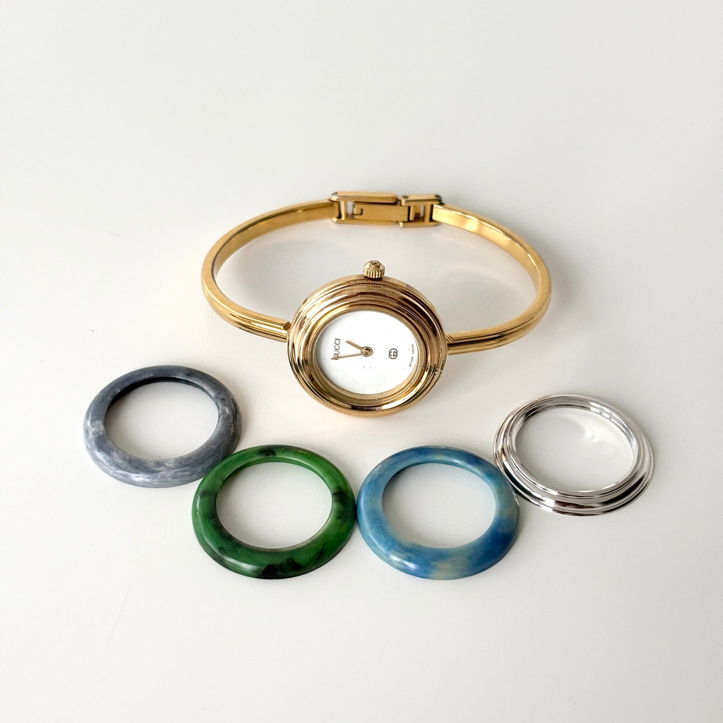 GUCCI Change Bezel Watch Bangle + 5 Bezels (Rare)