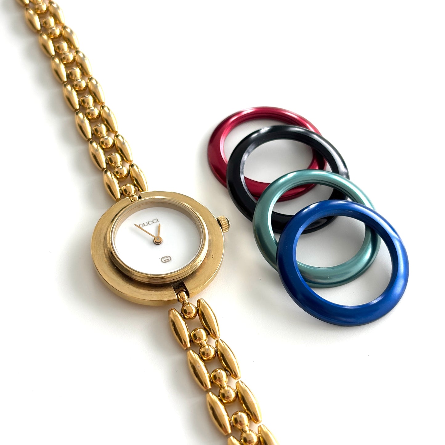 GUCCI Change Bezel Watch Rice Link + 4 Bezels