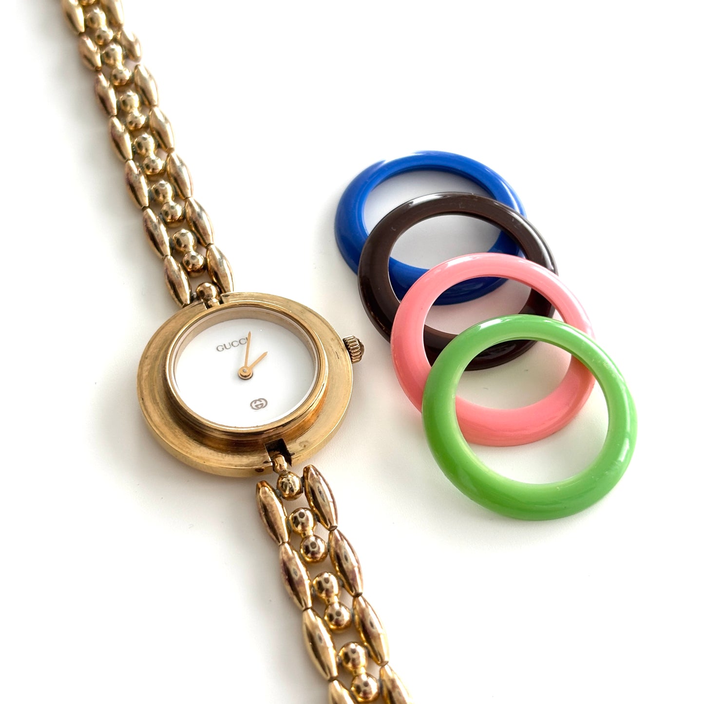 GUCCI Change Bezel Watch Rice Link + 4 Bezels