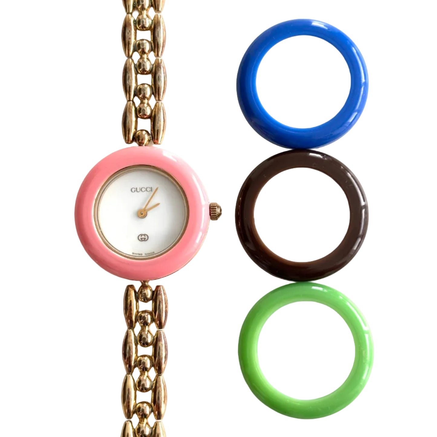 GUCCI Change Bezel Watch Rice Link + 4 Bezels