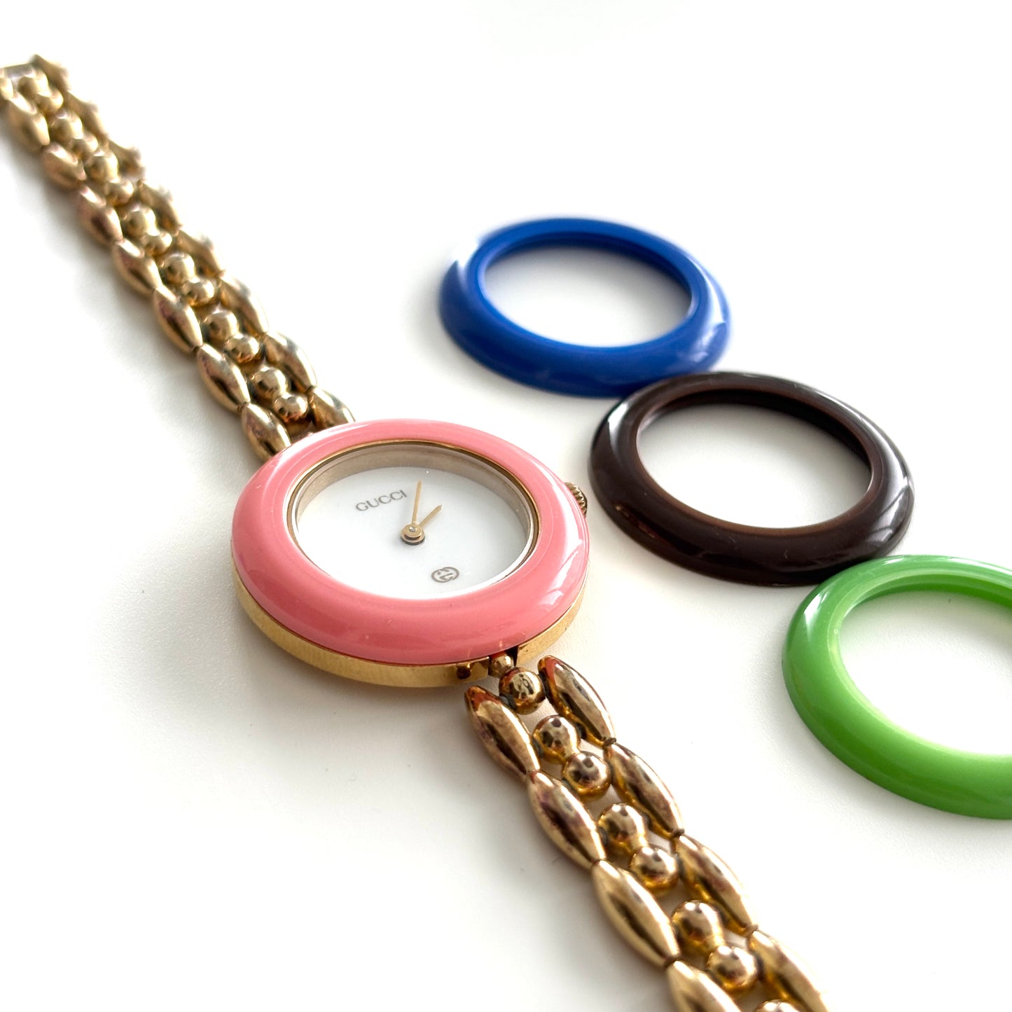 GUCCI Change Bezel Watch Rice Link + 4 Bezels