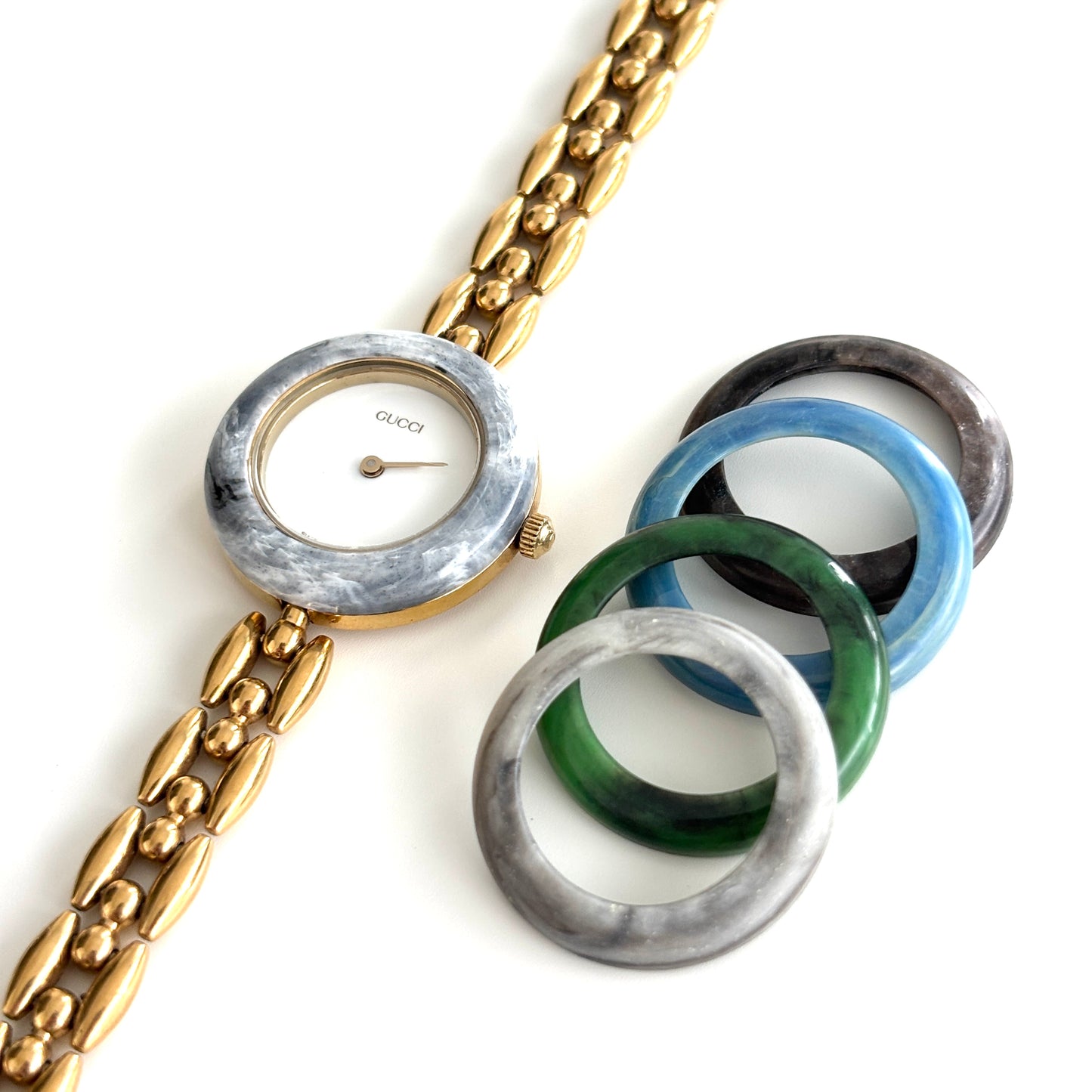 GUCCI Change Bezel Watch Rice Link + 5 Bezels (Rare)