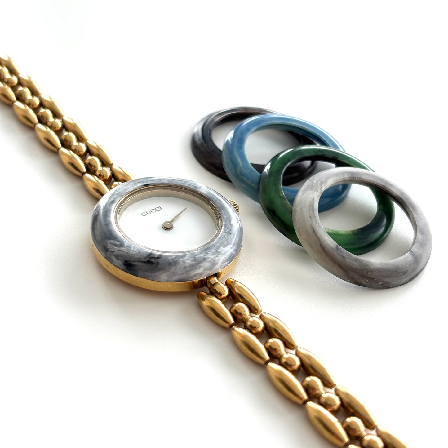 GUCCI Change Bezel Watch Rice Link + 5 Bezels (Rare)