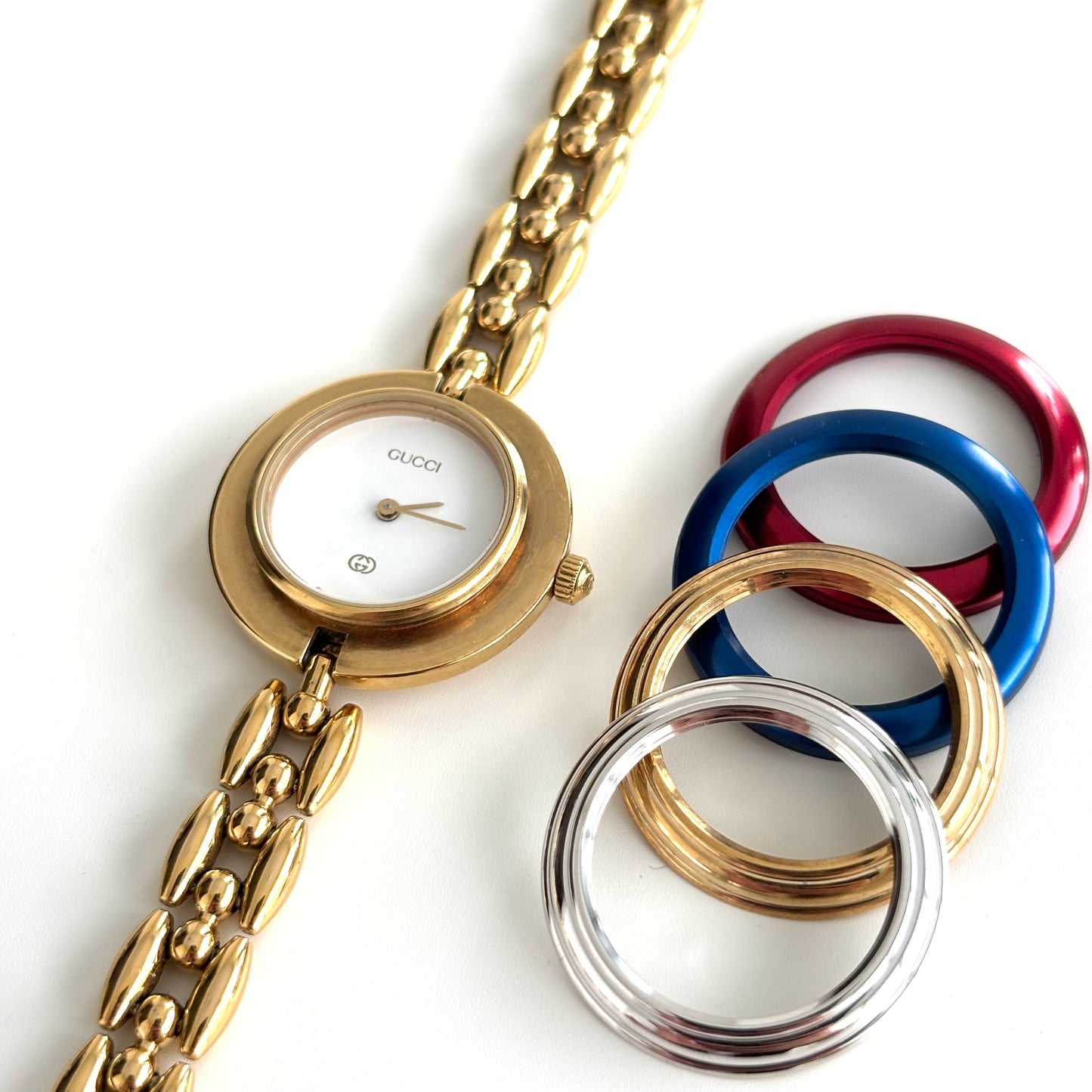 GUCCI Change Bezel Watch Rice Link + 4 Bezels