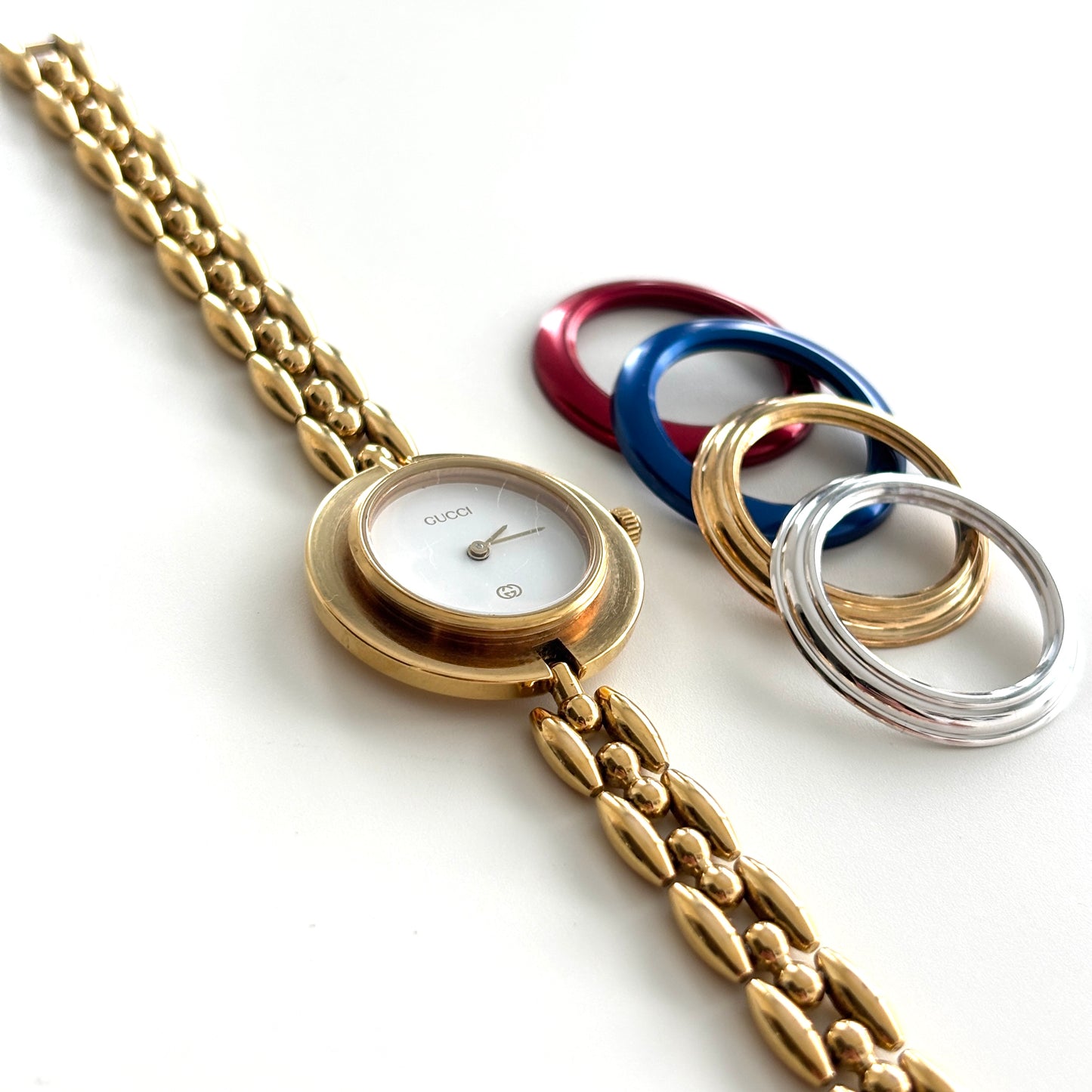 GUCCI Change Bezel Watch Rice Link + 4 Bezels