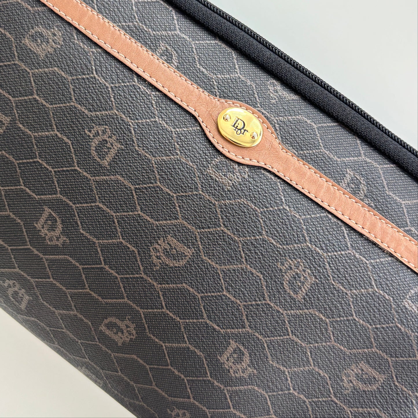 DIOR Honeycomb Canvas Pouch Brown