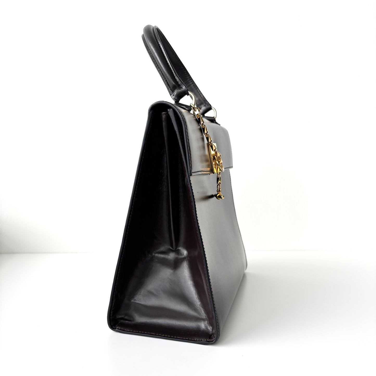 CELINE Leather Top Handle Bag Brown