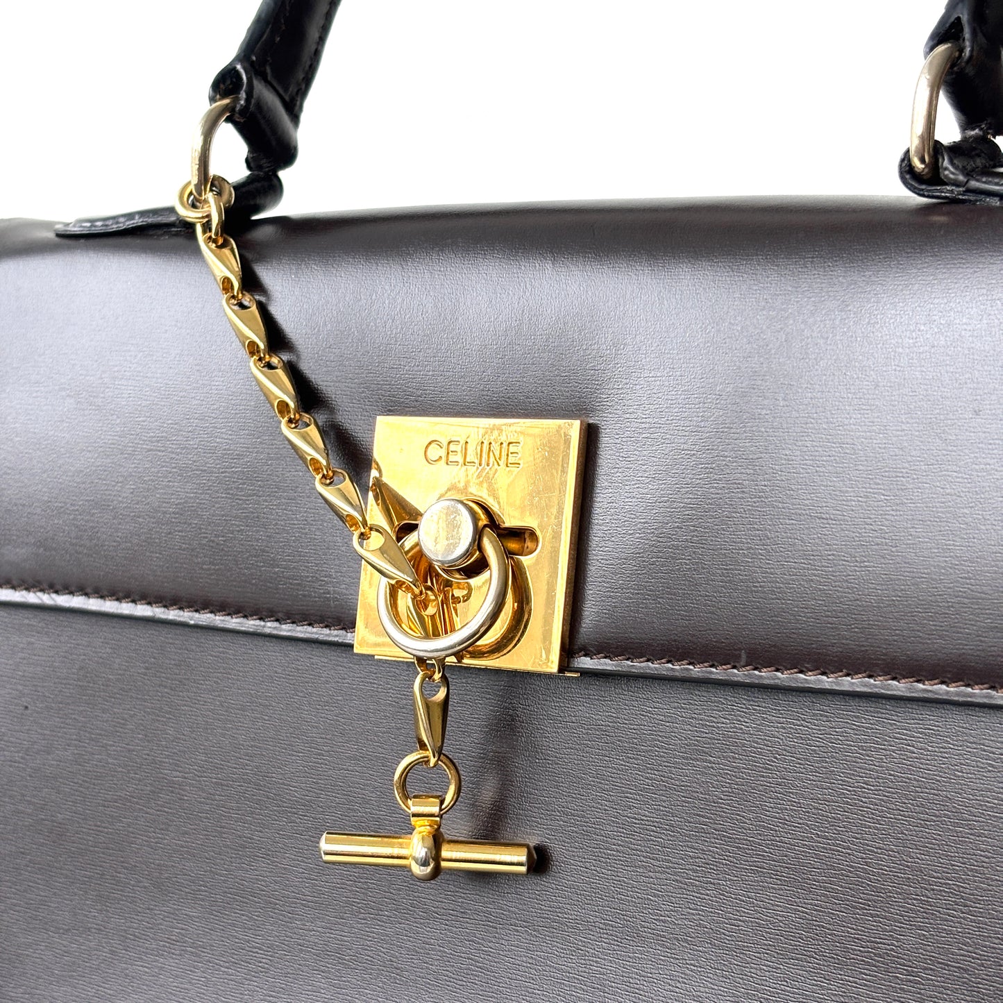 CELINE Leather Top Handle Bag Brown