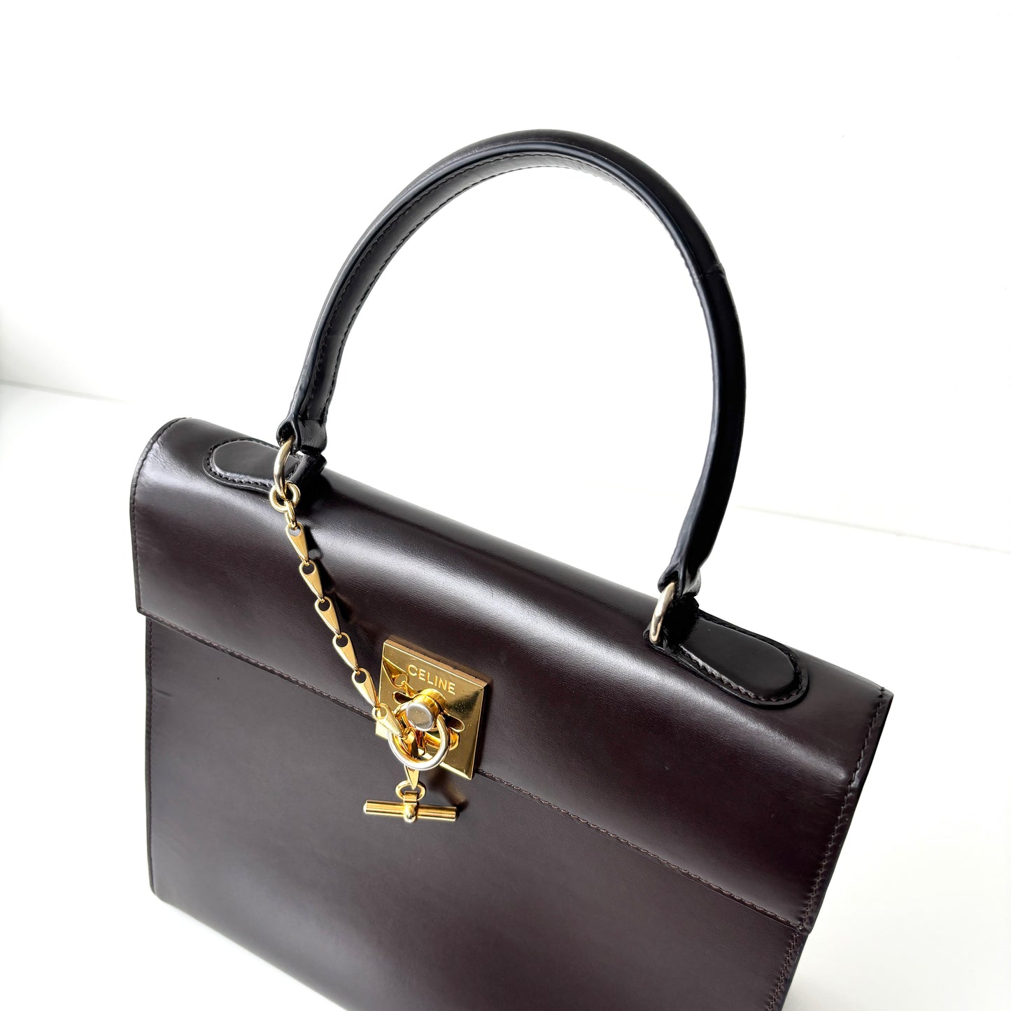 CELINE Leather Top Handle Bag Brown