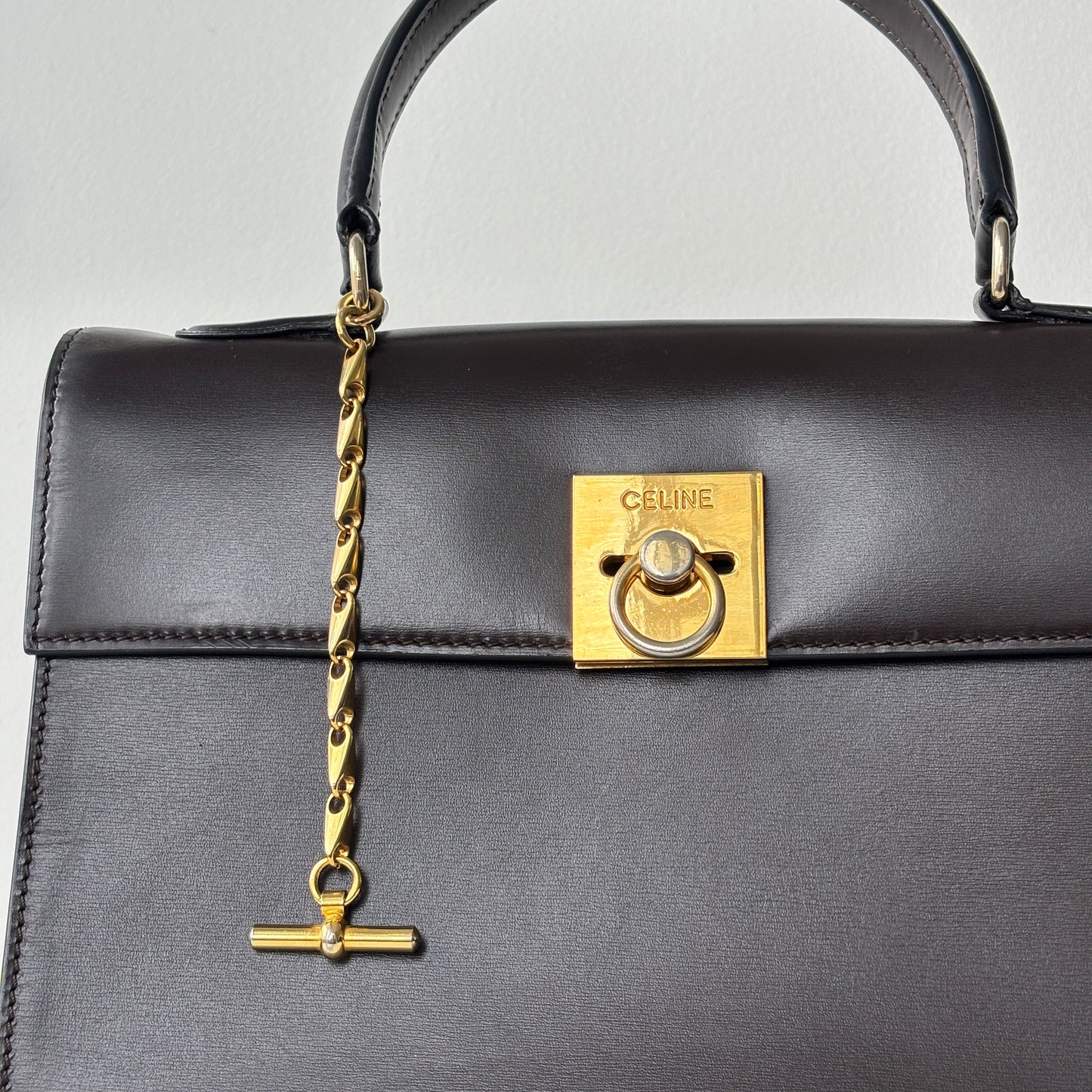 CELINE Leather Top Handle Bag Brown