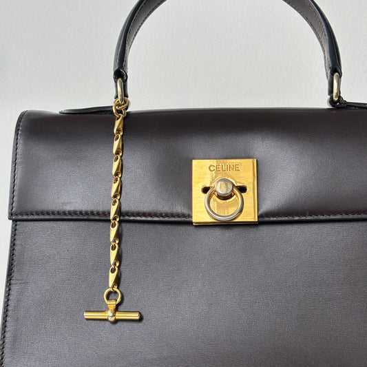 CELINE Leather Top Handle Bag Brown