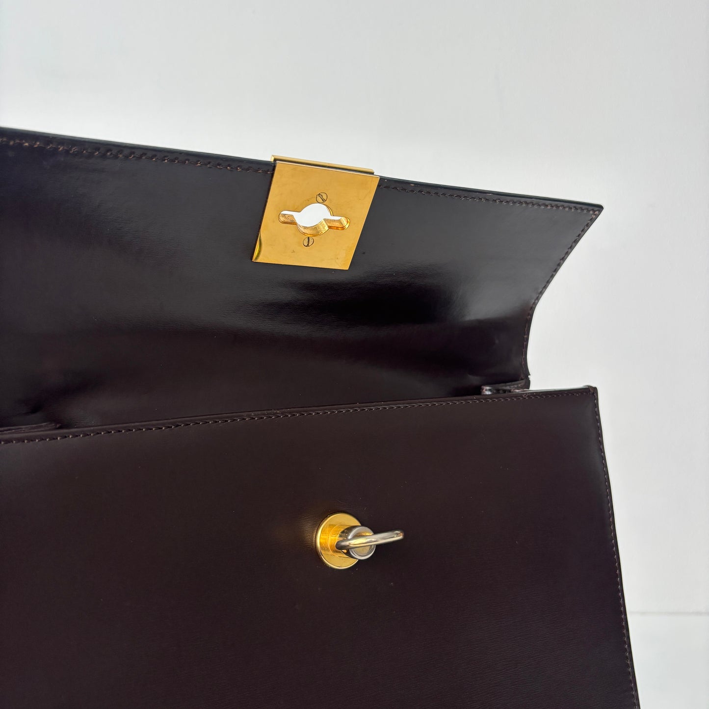 CELINE Leather Top Handle Bag Brown