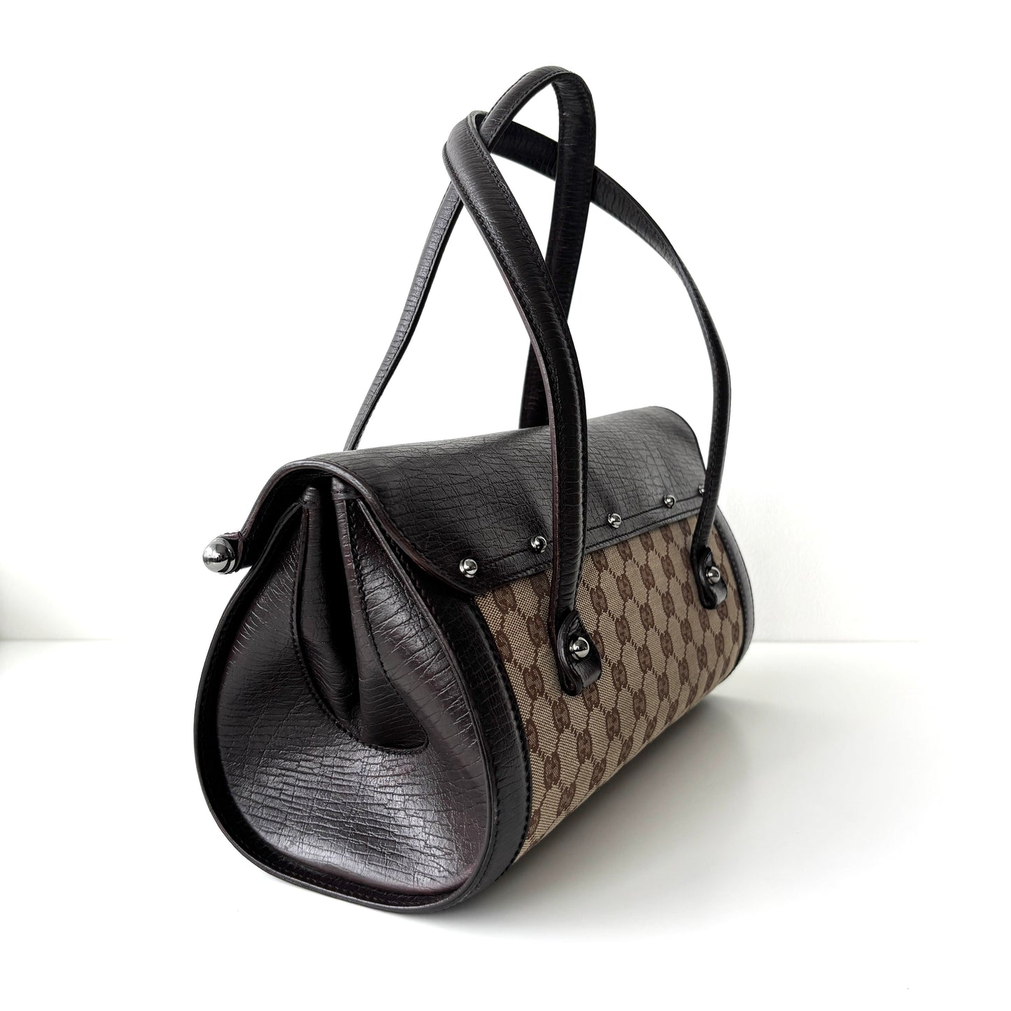 GUCCI Monogram Canvas Bamboo Bag Brown