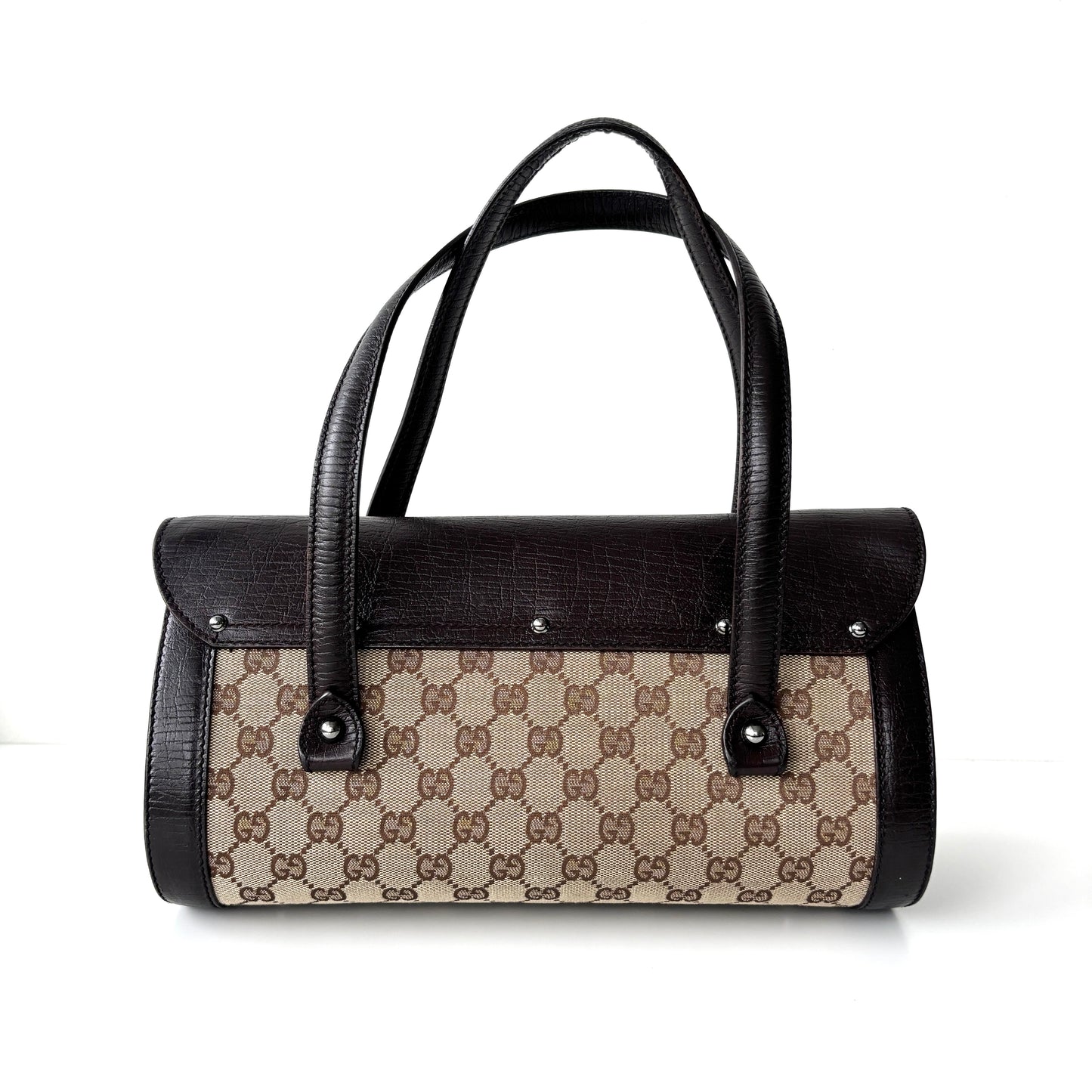 GUCCI Monogram Canvas Bamboo Bag Brown