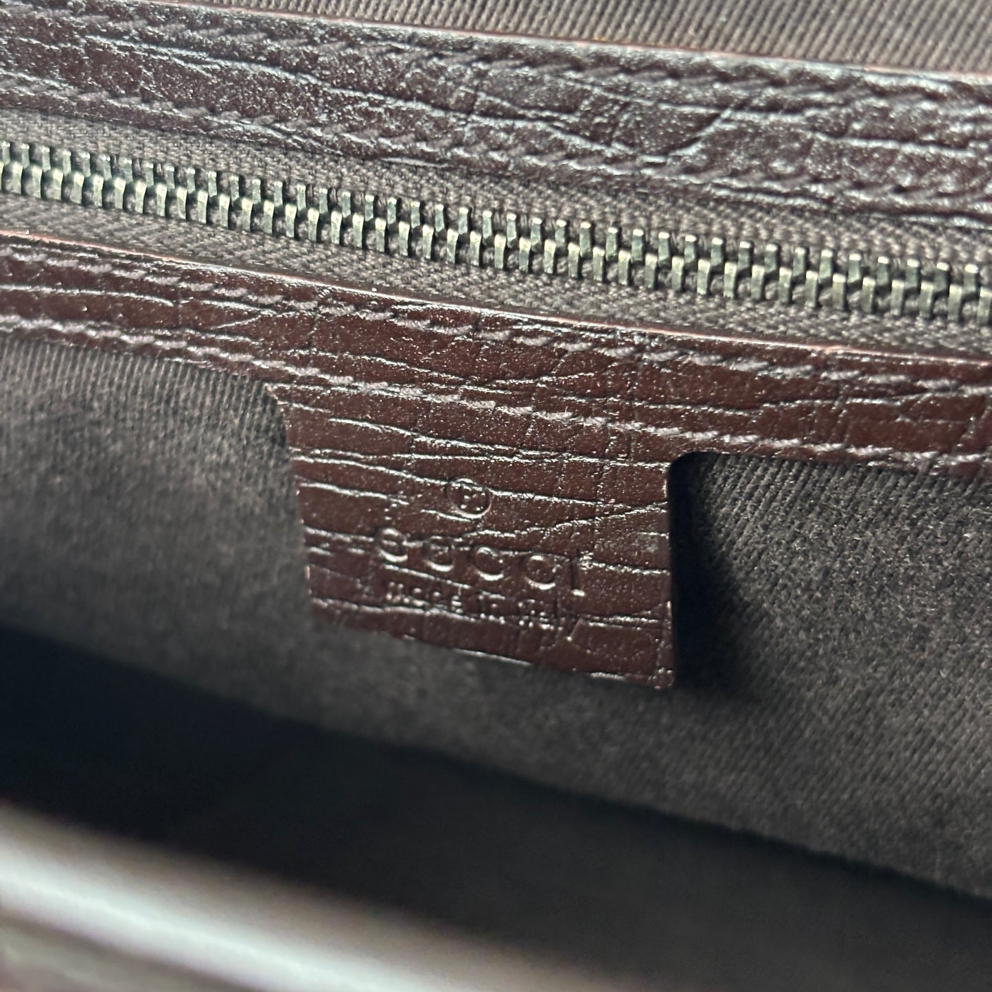 GUCCI Monogram Canvas Bamboo Bag Brown