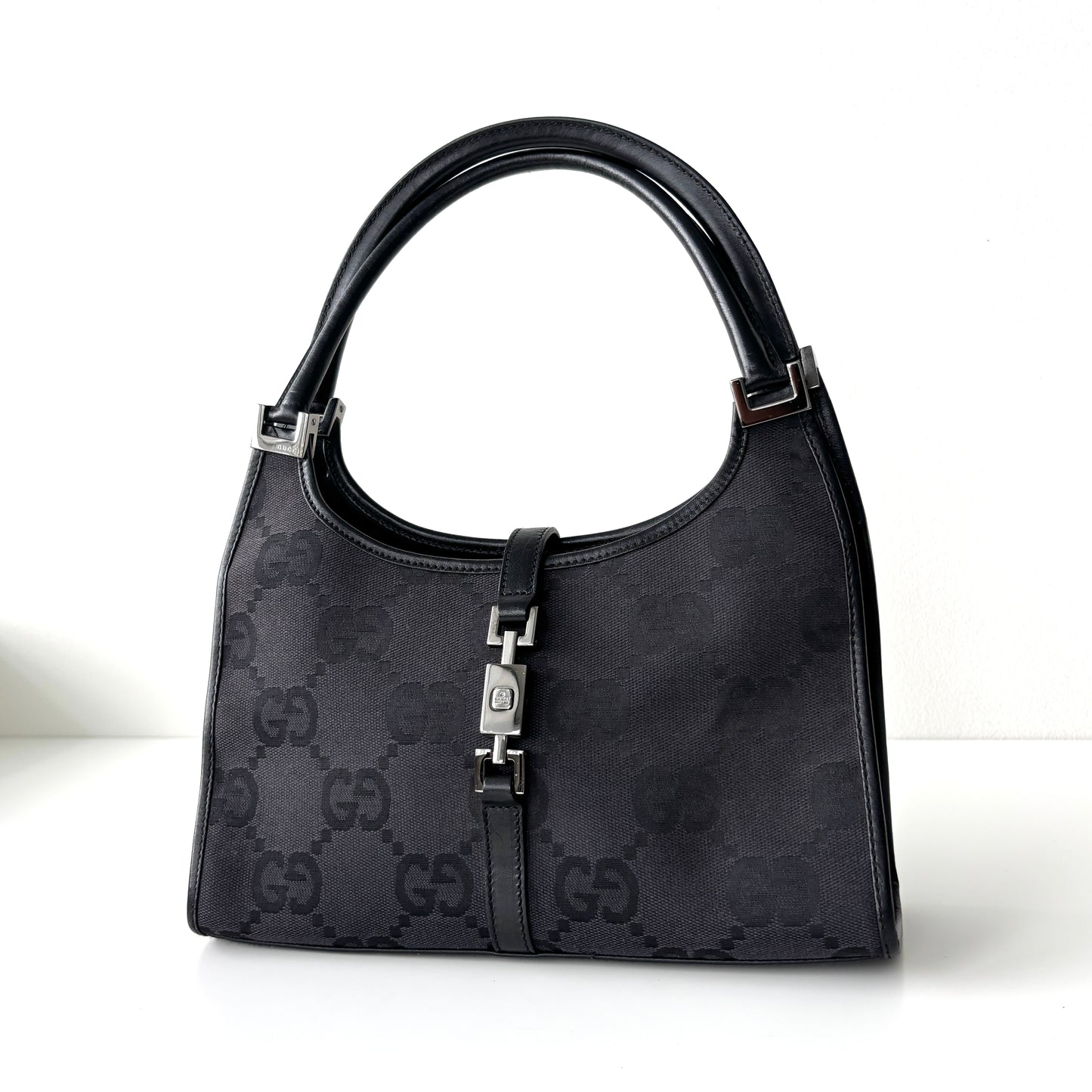 GUCCI Monogram Canvas Jackie Bardot Black