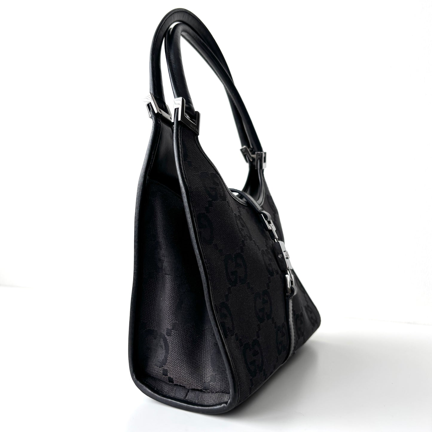 GUCCI Monogram Canvas Jackie Bardot Black