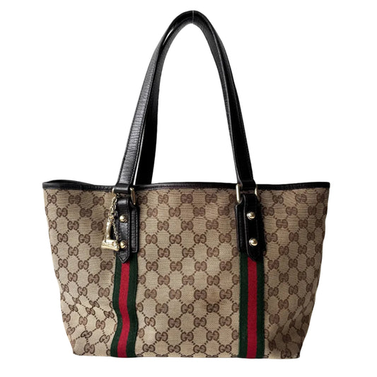 GUCCI Monogram Canvas Charm Tote Bag Beige