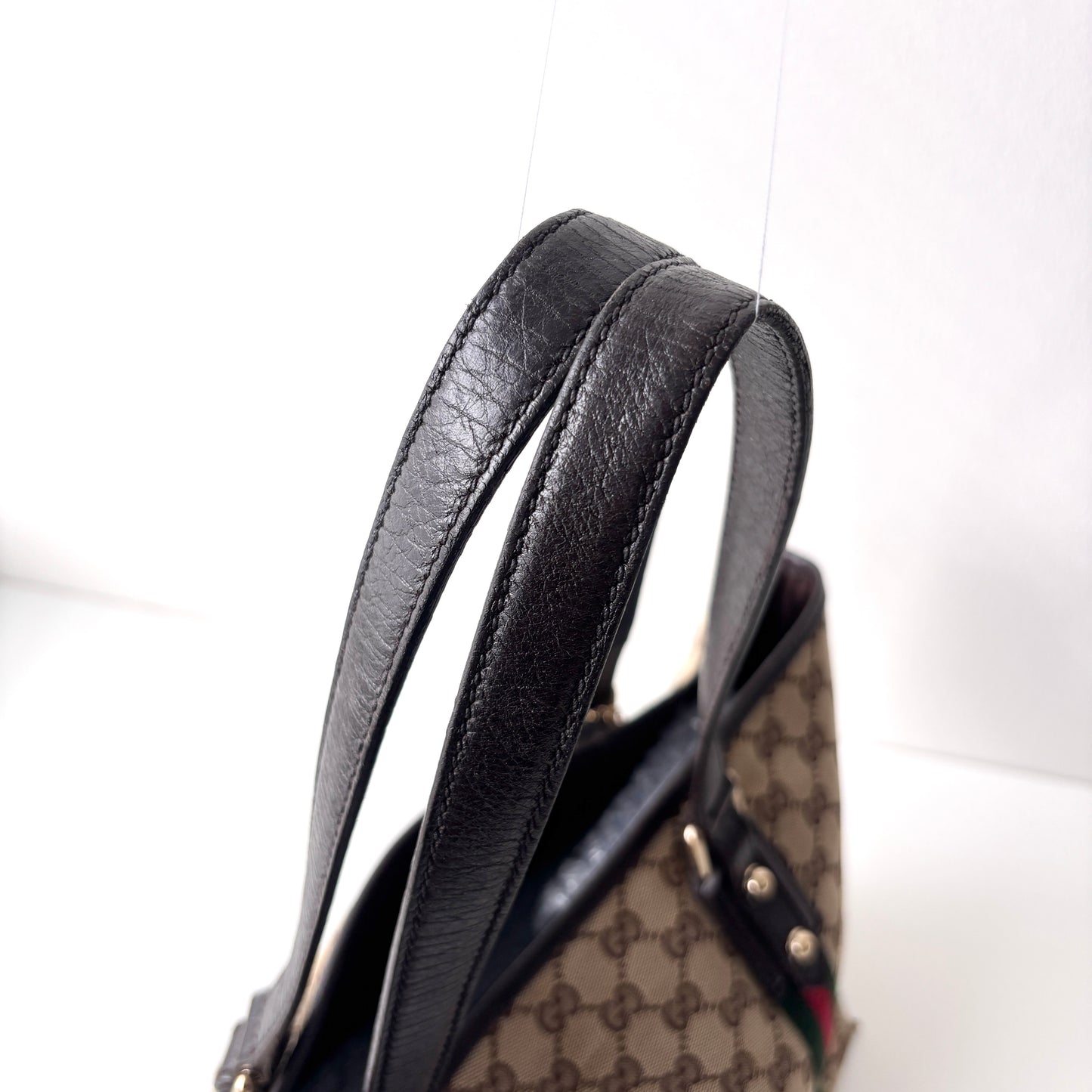 GUCCI Monogram Canvas Charm Tote Bag Beige