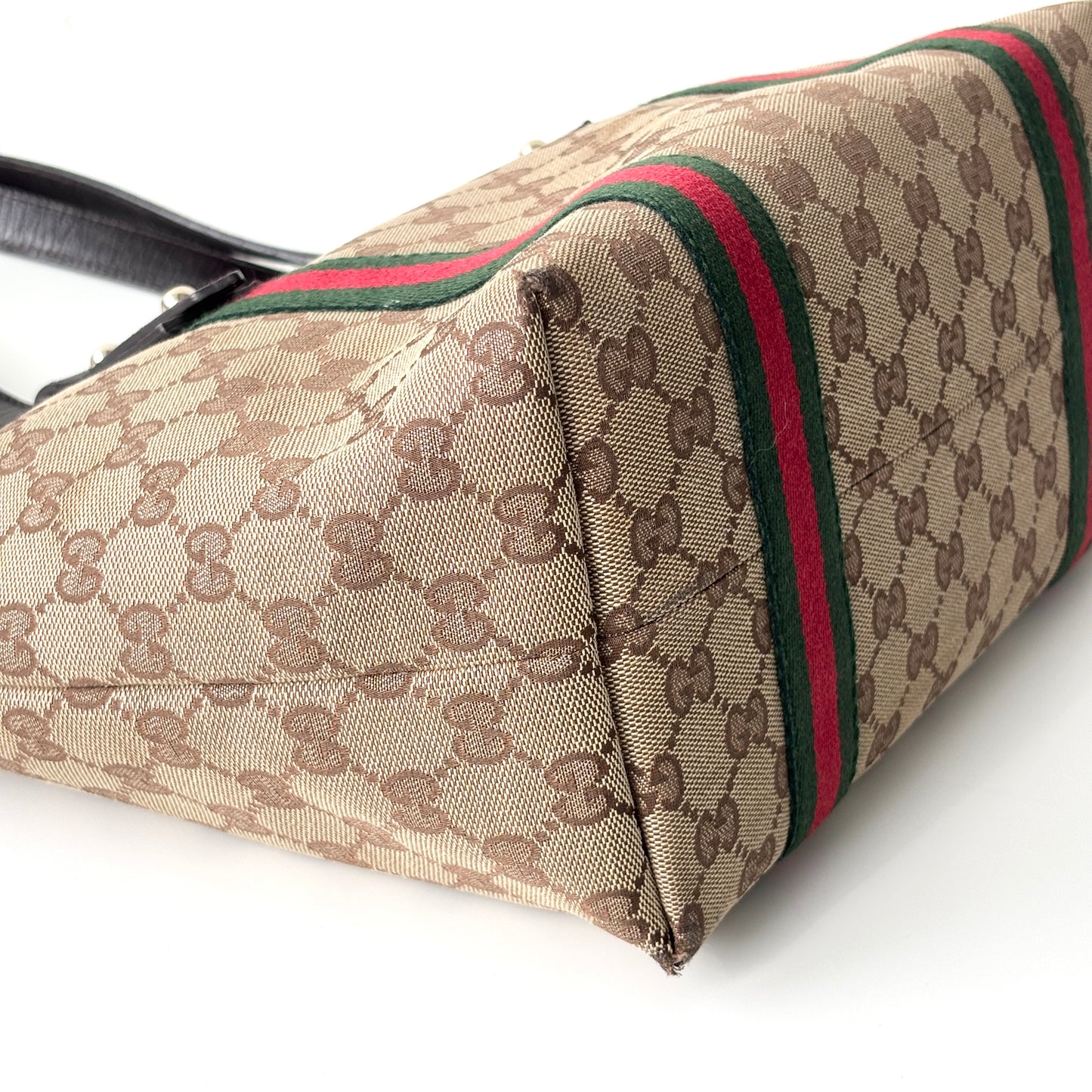 GUCCI Monogram Canvas Charm Tote Bag Beige