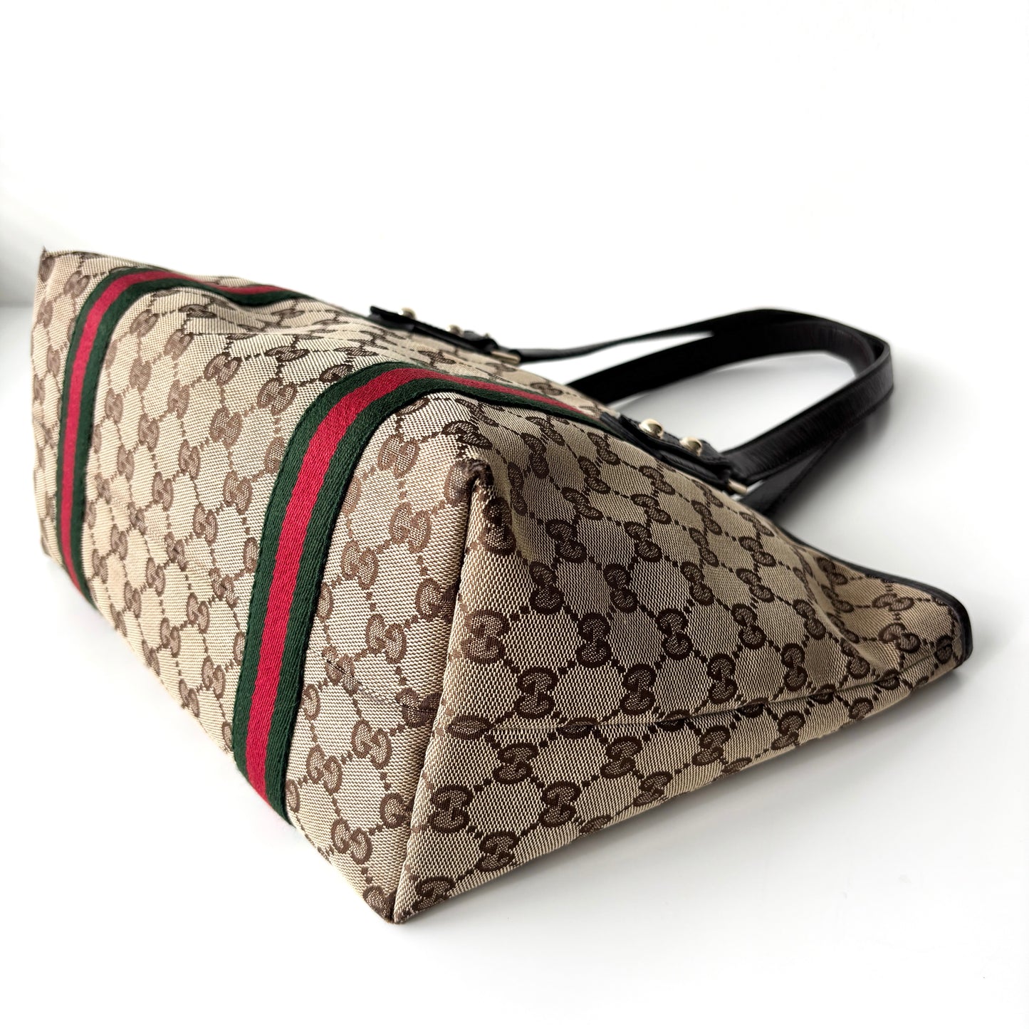 GUCCI Monogram Canvas Charm Tote Bag Beige
