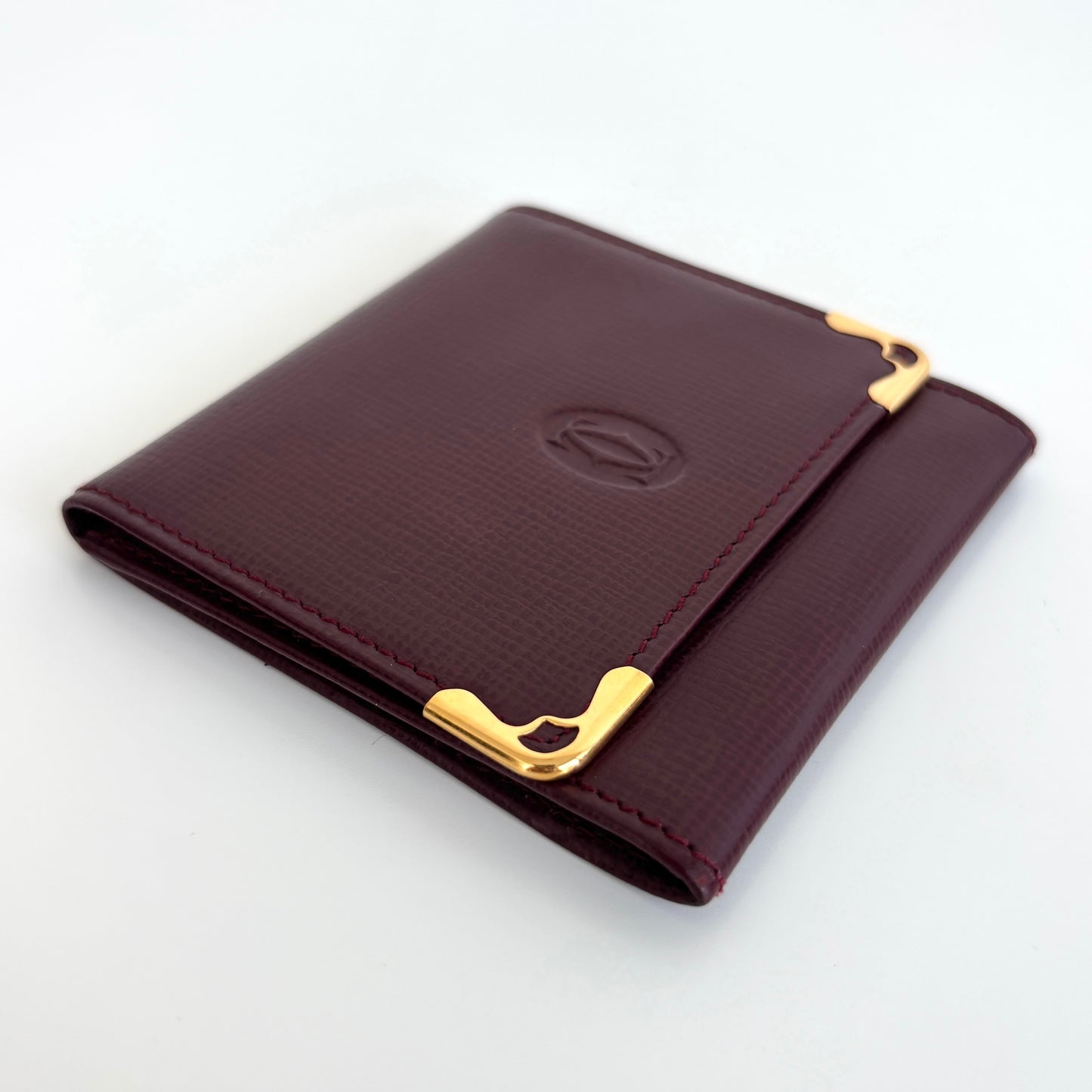 CARTIER Leather Coin Purse Square Burgundy
