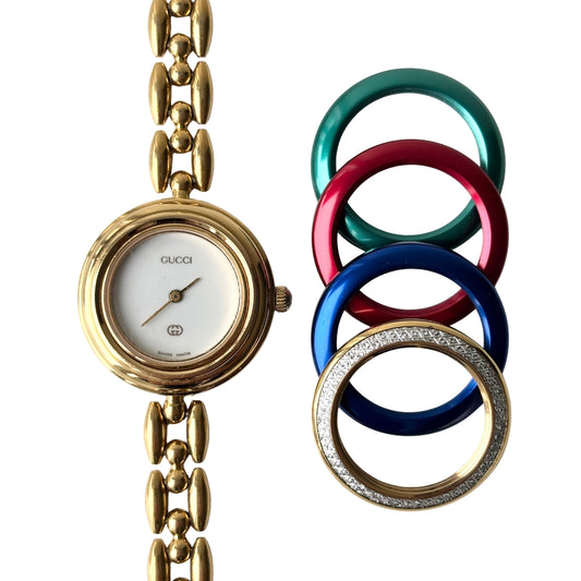GUCCI Change Bezel Watch Rice Link + 5 Bezels (Rare)