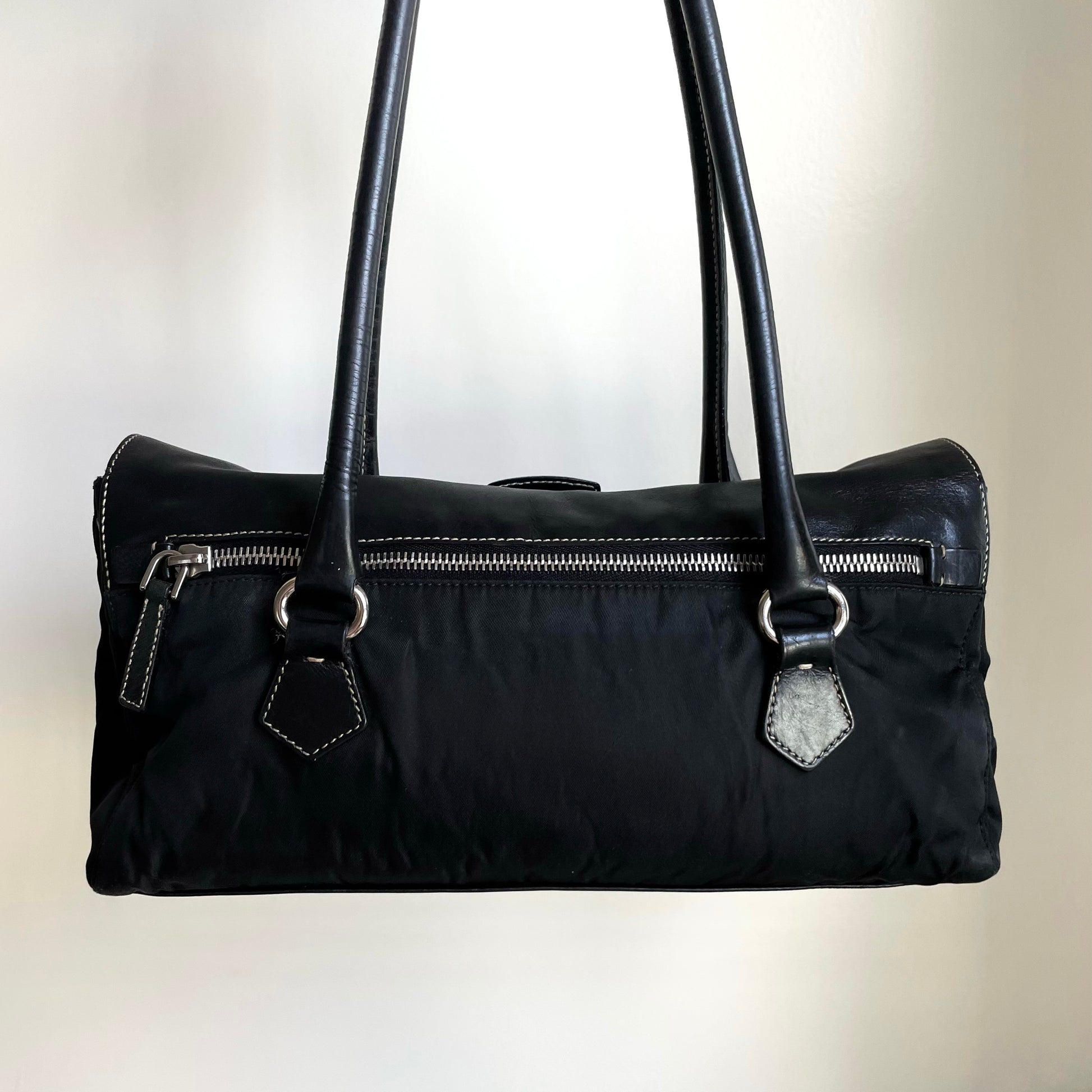 Prada Vintage Black Nylon Baguette Pochette Bag