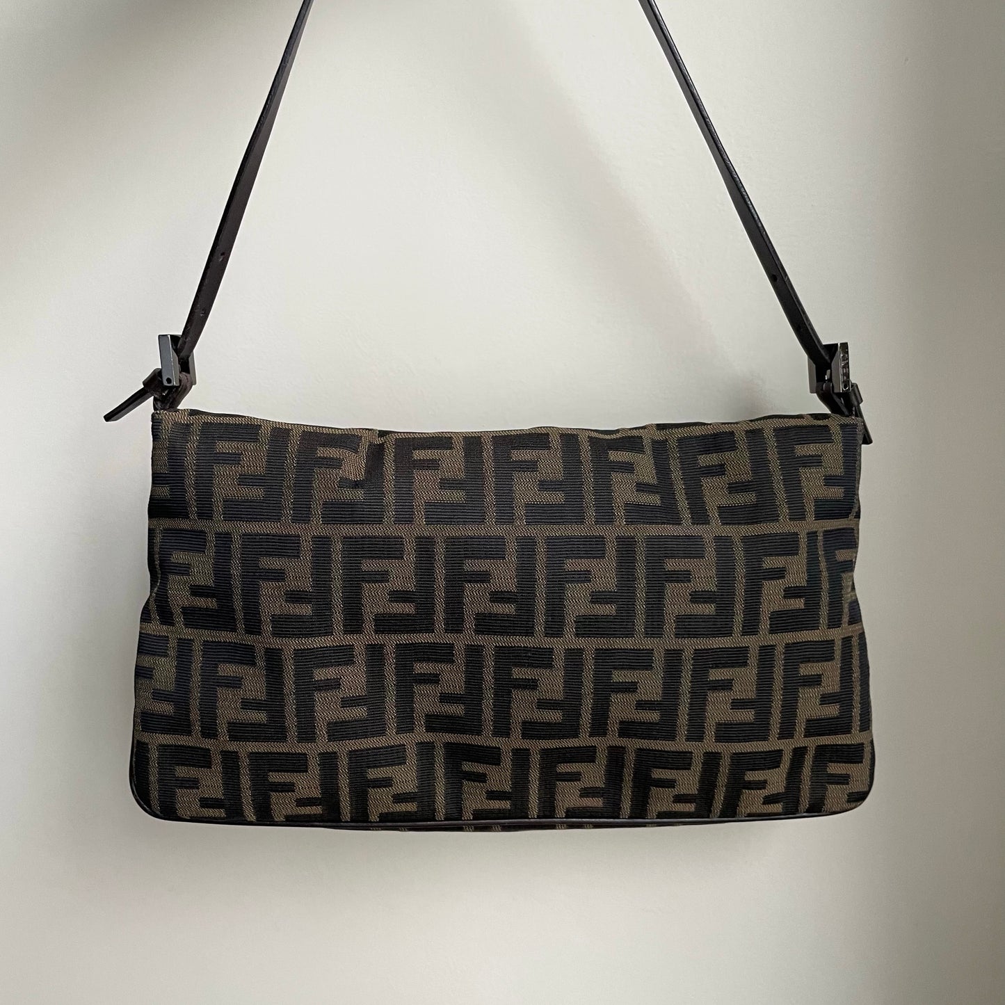 Fendi Black Canvas Leather Zucca Monogram Baguette Bag