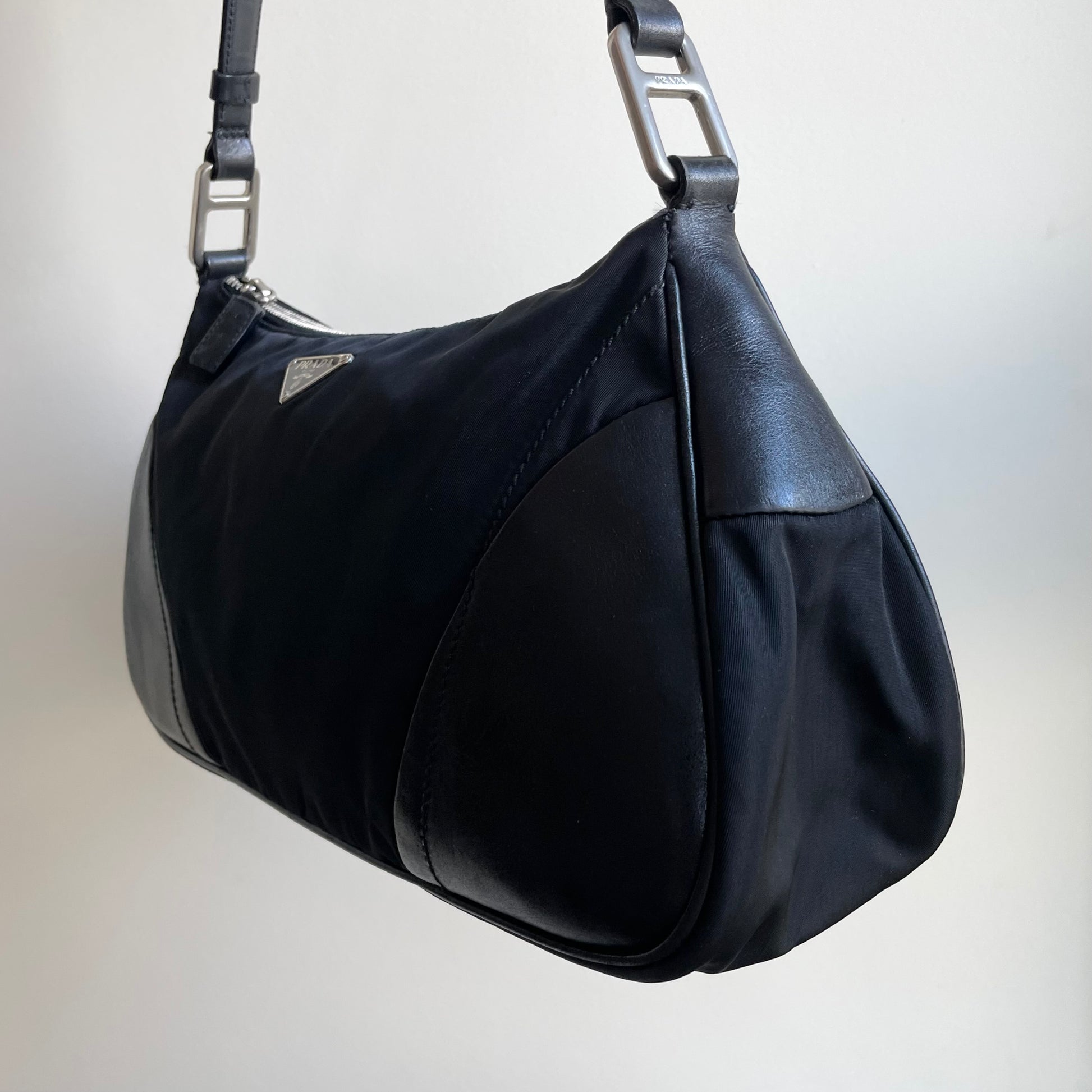 Prada Vintage Black Nylon Pochette Bag