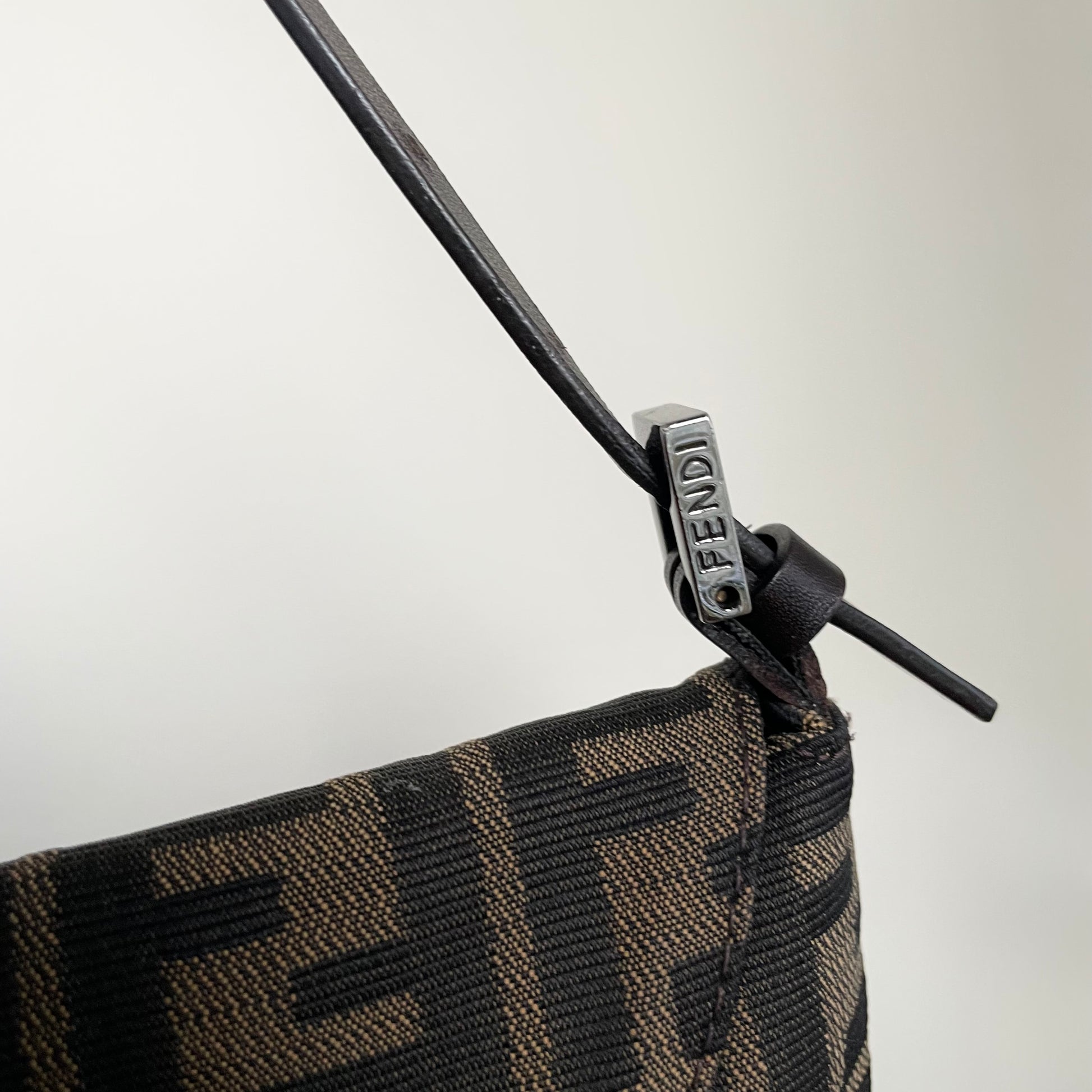 Fendi Black Canvas Leather Zucca Monogram Baguette Bag